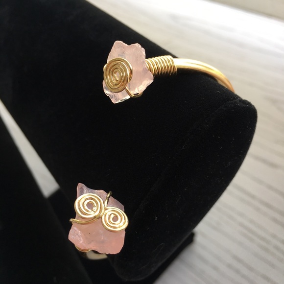 Boho Gold Metal Pink Crystal Wired Bangle Bracelet - Picture 7 of 8